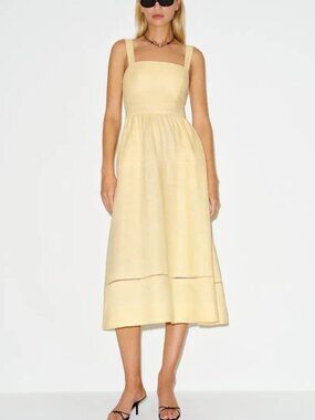 NEW Reformation Everett Linen Midi Dress Ray of Light Yellow | US 6 UK 10